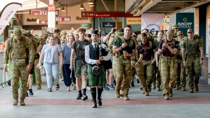 A piper leads the participants at the start of the 8th annual 42 for 42 event at Suncorp Stadium in Brisbane. Story by A piper leads the participants at the start of the 8th annual 42 for 42 event at Suncorp Stadium in Brisbane. Story by Private Nicholas Marquis. Photo: Warrant Officer Class Two Kim Allen.