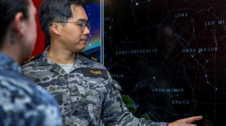 RAN Lieutenant Jason Wang, Staff Officer to Director General Space Operations, at the Space Command offices, Canberra. Story and photo by Corporal Jacob Joseph.