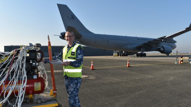 Corporal Casey Childs, a supplier with RAAF 33 Squadron, checks inventory at Gimhae Air Base, in South Korea during Exercise Vigilant Defense 24. Story by Flight Lieutenant Steffi Blavius.