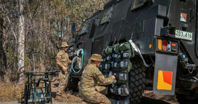 An Australian Army electric protected mobility vehicle demonstrated the capability to provide power to enable a medical treatment team to deploy in the field at Gallipoli Barracks, Brisbane. Photo by Corporal Nicole Dorrett.