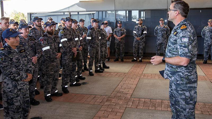 Deputy Chief of Navy Rear Admiral Jonathan Earley presents a group commendation to MH-60R Technical Training – Seahawk Simulation Warfare Centre at HMAS Albatross, Nowra. Story by Richard Wilkins. Photo by Leading Seaman Carlos Chu.