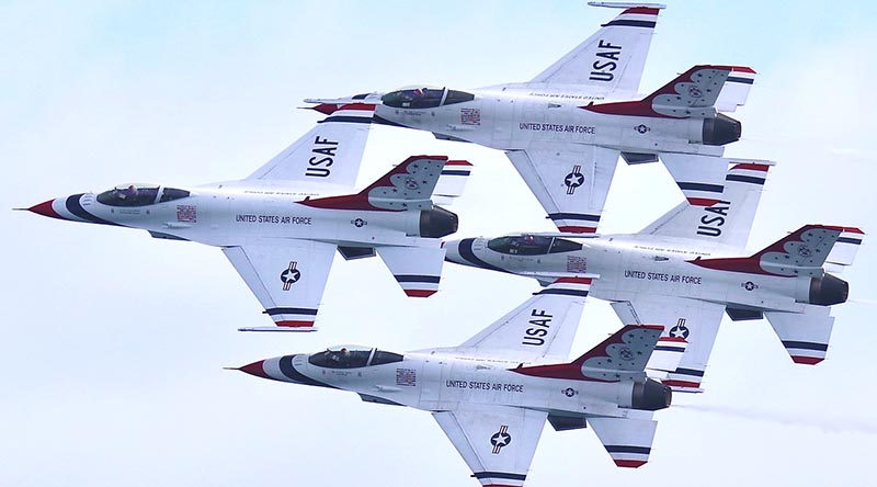 United States Air Force Thunderbirds in action at Pacific Airshow Huntington Beach, California. Photo by CONTACT stringer Christabel Migliorini.