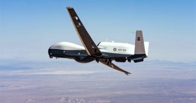 The Royal Australian Air Force's first MQ-4C Triton on its maiden flight in the US. Photo supplied by Northrop Grumman.