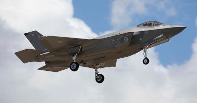 An F-35A Lightning II arriving at RAAF Base Townsville ready to participate in Exercise High Sierra. Story by Flight Lieutenant Rob Hodgson. Photo by Corporal Brett Sherriff.