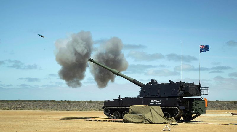 An Australian Army AS9 Huntsman self-propelled howitzer test fires a practice round at the Proof & Experimental Establishment at Port Wakefield. Story and photos bySergeant Matthew Bickerton.