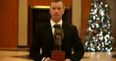 Australian Army soldier Corporal Nathan Groen awarded the Hasset Trophy at the Great Hall in Parliament House. Story and photos by Corporal Luke Bellman.