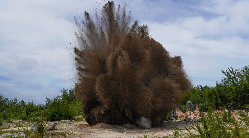 A 500lb unexploded ordnance after detonation during Operation Render Safe, Nauru. Story by Captain Karam Louli. Photos by Corporal Sam Price.