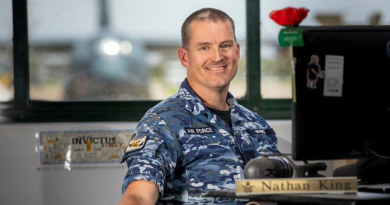 Flight Sergeant Nathan King, an Air Force Aircraft Technician from 37 Squadron, at his workstation, RAAF Base Richmond. Story by John Noble. Photo by Leading Aircraftman Chris Tsakisiris.