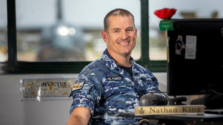 Flight Sergeant Nathan King, an Air Force Aircraft Technician from 37 Squadron, at his workstation, RAAF Base Richmond. Story by John Noble. Photo by Leading Aircraftman Chris Tsakisiris.