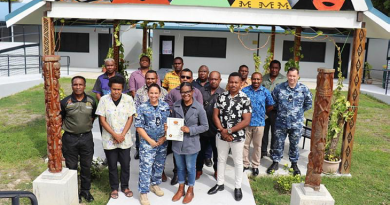 SPS ATW Air Power Leadership Course Officer group participants with Flight Sergeant Anthea Lee and Corporal Daniel Holt at Kumul Leadership Centre, Murray Barracks, PNG. Story by Squadron Leader Kate Davis and Flight Lieutenant Steffi Blavius.