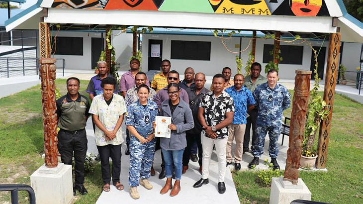 SPS ATW Air Power Leadership Course Officer group participants with Flight Sergeant Anthea Lee and Corporal Daniel Holt at Kumul Leadership Centre, Murray Barracks, PNG. Story by Squadron Leader Kate Davis and Flight Lieutenant Steffi Blavius.