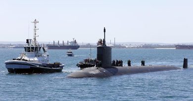 United States Navy Virginia-class submarine USS Mississippi arrives at Fleet Base West, Rockingham, Western Australia, for a port visit. Photo by Chief Petty Officer Yuri Ramsey.