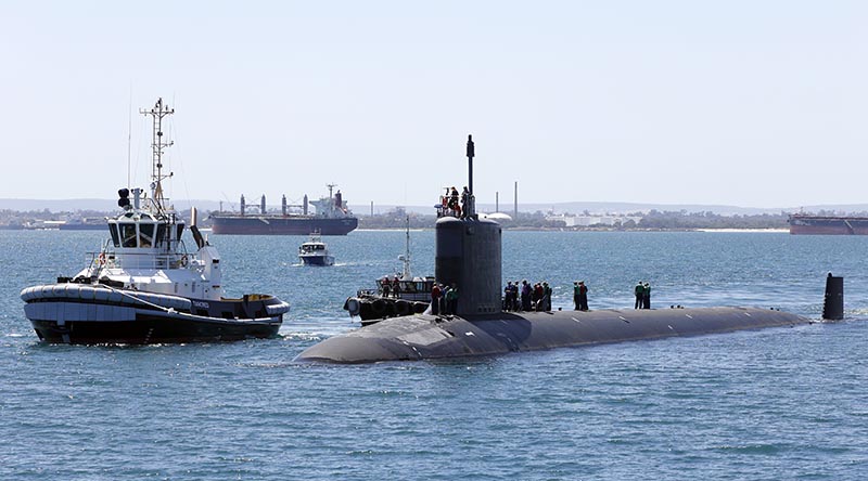 United States Navy Virginia-class submarine USS Mississippi arrives at Fleet Base West, Rockingham, Western Australia, for a port visit. Photo by Chief Petty Officer Yuri Ramsey.