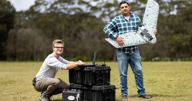 Will Forker and Luis Leal demonstrate the EB-EBEE TAC during the Technical Cooperation Program AI Strategic Challenge 2023 at HMAS Creswell, Jervis Bay Territory. Story by Emma Thompson. Photos by Pettty Officer Kayla Jackson