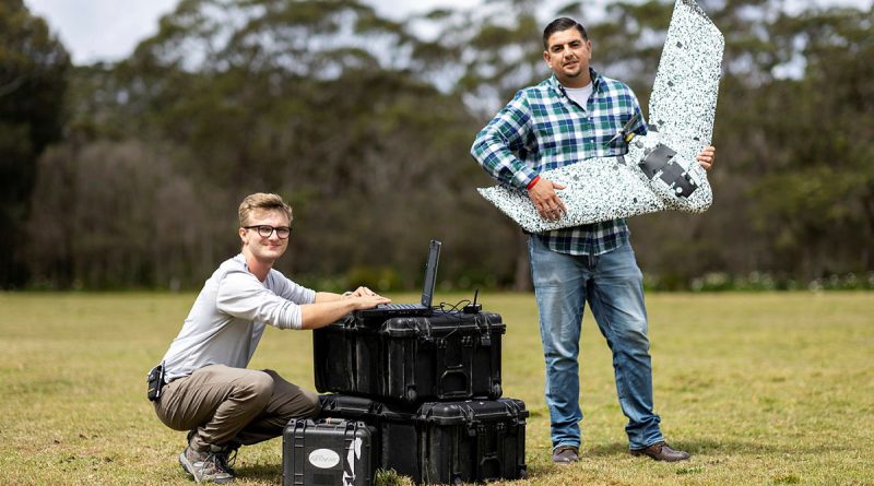 Will Forker and Luis Leal demonstrate the EB-EBEE TAC during the Technical Cooperation Program AI Strategic Challenge 2023 at HMAS Creswell, Jervis Bay Territory. Story by Emma Thompson. Photos by Pettty Officer Kayla Jackson