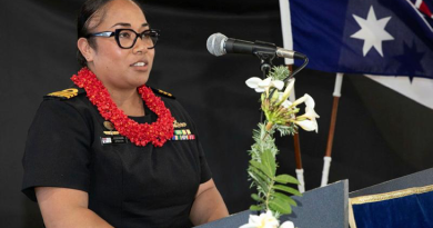 Commander Rose Apikotoa addresses family, Defence members and guests at the handover takeover ceremony conducted at HMAS Moreton, Queensland. Story by Lieutenant Rebecca Williamson. Photo by Corporal Brett Sherriff.