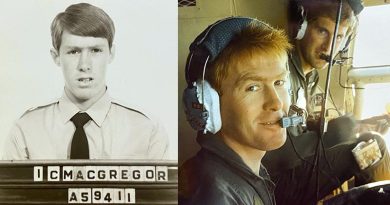 Ian 'Blue' Macgregor on enlistment day and on the flight deck.