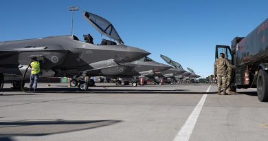 A Royal Australian Air Force F-35A Lightning II is refuelled by a United States Air Force tanker at Exercise Red Flag Nellis 24-1 in Nevada, USA. USAF photo.