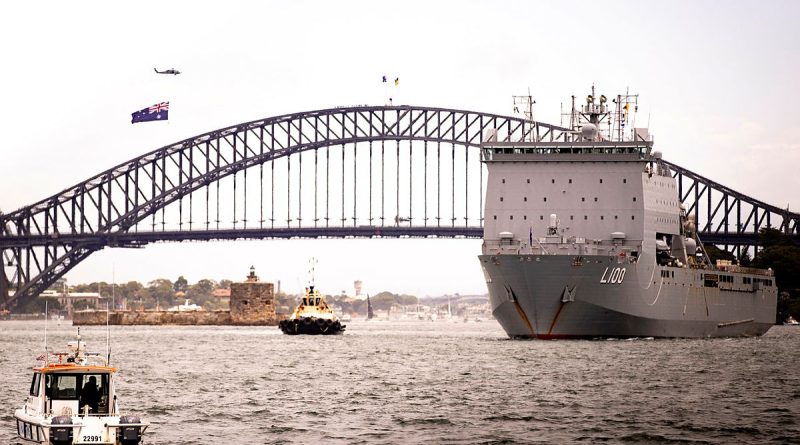 HMAS Choules in Sydney Harbour for the 2024 Australia Day celebrations. Story by Sub-Lieutenant Tahlia Merigan. Photo by Leading Seaman David Cox.