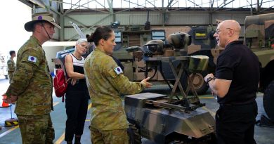 Private Veronica Bonnar, of 13th Engineer Regiment, speaks with representatives from South Metropolitan TAFE during a visit to Irwin Barracks, WA. Story by Major Dean Benson. Photos by Corporal Nakia Chapman.