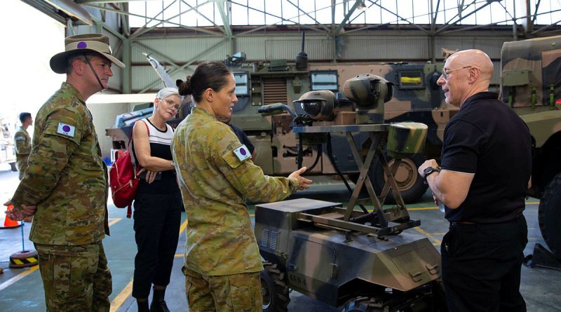 Private Veronica Bonnar, of 13th Engineer Regiment, speaks with representatives from South Metropolitan TAFE during a visit to Irwin Barracks, WA. Story by Major Dean Benson. Photos by Corporal Nakia Chapman.