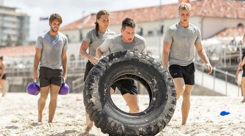 Clearance diver trainees push themselves during a boot camp session as part of SailGP's pre-race activities at Bondi Beach, Sydney. Story by Sub-Lieutenant Tahlia Merigan. Photos by Able Seaman Lucinda Allanson.