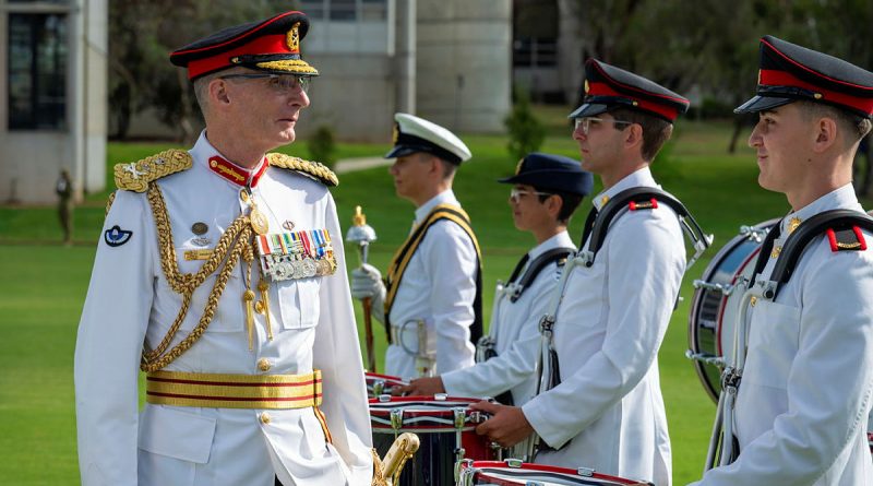 Reviewing Officer, Chief of the Defence Force (CDF) General Angus Campbell, inspects the parade, band, pipes and drums at the 2024 CDF Parade. Story by Lieutenant Colonel Sandra Turner. Photos by Thomas Lucraft.