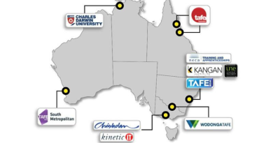 Map of Wodonga Institute of TAFE and National Technical Education Network partners. Story by John Grech and Danielle Malone.