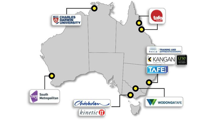 Map of Wodonga Institute of TAFE and National Technical Education Network partners. Story by John Grech and Danielle Malone.