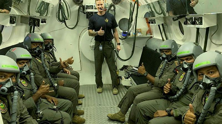 Pilots from the PNG Defence Force with members of the RAAF Institute of Aviation Medicine during a training course at RAAF Base Edinburgh. Story by Flight Lieutenant Steffi Blavius. Photo by Squadron Leader Indra Garner.