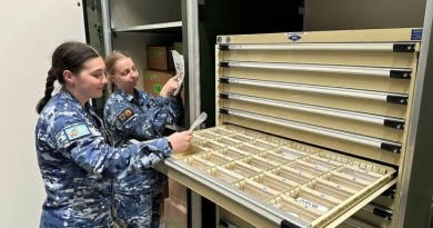 Leading Aircraftwoman Indianna Biles and Leading Aircraftwoman Olivia Jacobs conduct a stocktake prior to sealing the container holding the spares pack, ready for transportation to RAAF Base Tindal, Northern Territory.