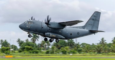 A RAAF C-27J Spartan from 35 Squadron departs Nausori International Airport in Suva, Fiji. Story by Flight Lieutenant Imogen Lunny. Photo by Leading Arcraftwoman Annika Smit