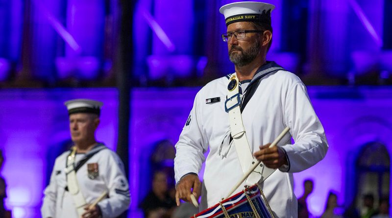 Seaman Jason Pannel performs during the ceremonial sunset for the start of Navy Week. Photos by Leading Seaman Iggy Roberts.