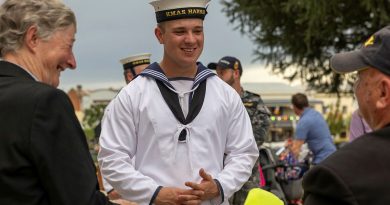 Navy gap year sailor Seaman Ross Hunter chats with veterans in Bathurst during HMAS Harman's Navy Week tour of the central west, NSW. Story and photos by Corporal Jacob Joseph.