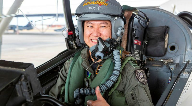 Commanding Officer 130 Squadron Republic of Singapore Air Force, Lieutenant Colonel Goh Seow Hong in a Hawk 127. Story and photo by Flying Officer Michael Thomas.