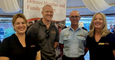 Wing Commander Craig Keane with Defence Member and Family Support staff members at the 2024 South Australia welcome event. Story by Chelsey Ballard.