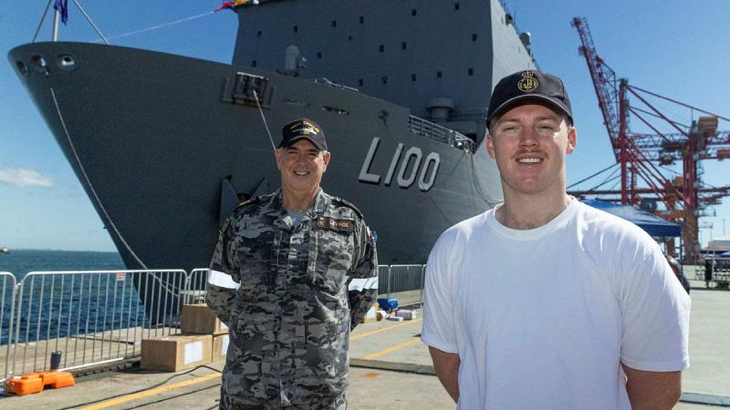 Connor Levinge is following in his father’s footsteps, Chief Petty Officer Carl Levinge, by also joining the Royal Australian Navy. Story by Lieutenant Rebecca Williamson. Photo by Leading Seaman Iggy Roberts.
