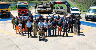 Personnel from the Army, Queensland police, ambulance, and fire and emergency services, and other attendees with their vehicles at the Run Army 2024 launch held at Gallipoli Barracks, Enoggera. Story by Corporal Melina Young. Photo by Aircraftwoman Nell Bradbury.