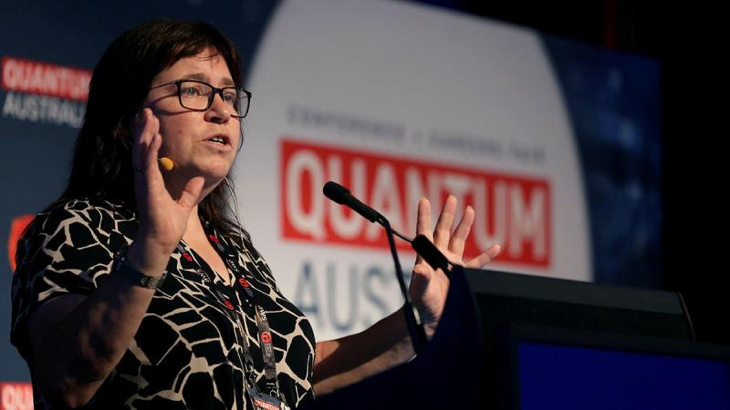 Head of the Advanced Strategic Capabilities Accelerator Professor Emily Hilder addresses the Quantum Australia 2024 Conference in Sydney. Story by Natalie Staples.