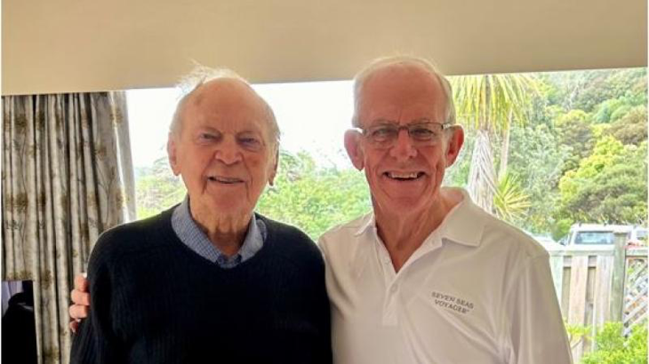Former Air Commodore Vin Hill pictured here with retired Air Vice-Marshal and former Deputy Chief of Air Force, Dave Rogers at Vin's home in New Zealand in January 2024. Story by John Noble.