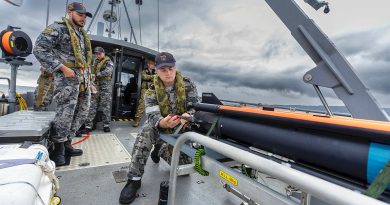 Able Seaman Grayden Ash inspects the SeaFox expendable mine neutralisation system onboard a mine countermeasure support boat during Exercise Dugong 24. Story by Corporal Michael Rogers. Photo by Leading Seaman Sittichai Sakonpoonpol.