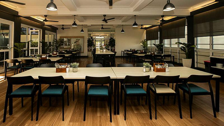 The newly renovated dining area of the Larrakeyah junior sailors' and other ranks' mess at HMAS Coonawarra in Darwin, NT. Story by Leading Seaman Angus Koch. Photos by Corporal Madhur Chitnis.