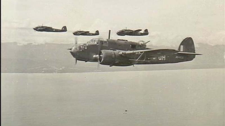 Four RAAF 100 Squadron Beaufort Bombers head for Wewak, North New Guinea, in 1945. Photo provided by the Australian War Memorial / OG3365