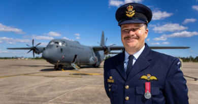 Flying Officer Nathan Peters, of 37 Squadron, in front of a C-130J Hercules during a non-flying period at RAAF Base Richmond. Story by Flight Lieutenant Lily Lancaster. Photo by Leading Aircraftman Chris Tsakisiris.