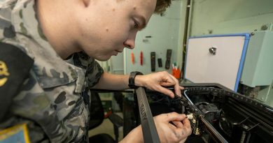 Leading Seaman Nicholas Parks said the 3D printer was a welcome addition to HMAS Warramunga. Photo by Petty Officer Leo Baumgartner.