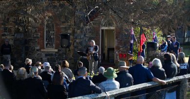 Singer-guitarist Bill Waterhouse performs at the Majors Creek Anzac Day service. Story and photos by Corporal Luke Bellman.