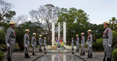 Personnel from the Armed Forces of the Philippines provide an escort of honour at The Tomb of the Unknown Soldier during Anzac Day 2024 commemorations in Story by Sergeant David Said. Photo by Corporal Sam Price.