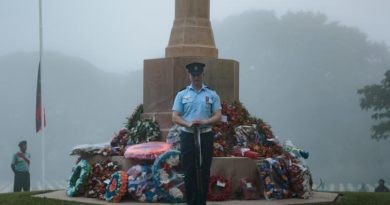 Leading Aircraftman Connor Bourn from Australia's Federation Guard participates in the Catafalque Party during the Anzac Day Dawn Service at Bomana War Cemetery, Papua New Guinea. Story by Flight Lieutenant Claire Campbell. Photos by Corporal Samuel Miller