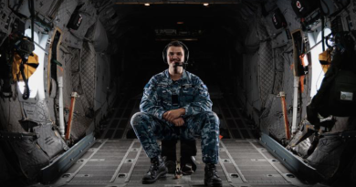 Aircraftman Finlay Austin, from 27 Squadron, on a C-27J Spartan aircraft in Papua New Guinea during the Defence Pacific Air Program. Story b y Flight Lieutenant Claire Campbell. Photo by Corporal Samuel Miller.