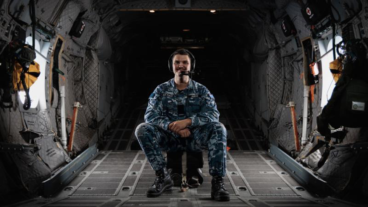 Aircraftman Finlay Austin, from 27 Squadron, on a C-27J Spartan aircraft in Papua New Guinea during the Defence Pacific Air Program. Story b y Flight Lieutenant Claire Campbell. Photo by Corporal Samuel Miller.